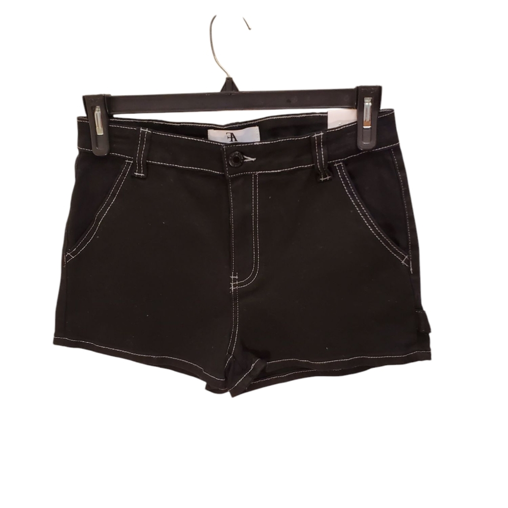 Flying Angel Black Denim‎ Shorts High Waist Contrast Stitching Size 13/31